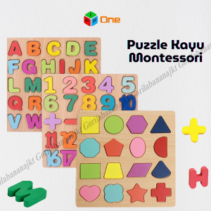 Mainan Puzzle Kayu Alphabet huruf geometri dan angka