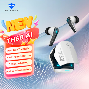 [DELIVER IN 3 DAYS] MACHENIKE TH60 Pro AI Wireless Earphones Bluetooth 5.4 TWS Earbuds 0.04s Low Latency Gaming Headset Quad Mic EMC Noise Reducting Dual Core Sound Real Time Translator In Ear Sports Earbuds White