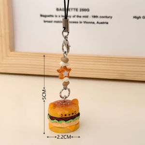 3 Pcs Burger Pendant Cartoon 3D Pendant for Cats and Puppies Mobile Phone Hanging Rope Student Keychain