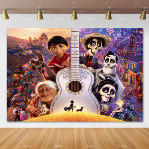 Cartoon Film Coco Birthday Backdrop Kids Birthday Party Decorations Mexican Day of the Dead Theme Decor Banner Photo Shoot Props