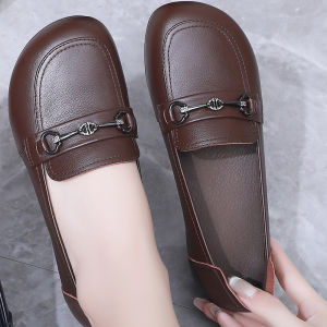 Comfortable Soft Leather Mom Shoes Single Shoes Spring Autumn Cow Tendon Bottom Womens Shoes Real Leather Anti-slip Loafers