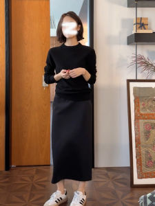 YUFUQING | Elegant Black Round Neck Top And Mini Skirt Two-Piece Set Casual British Style Womens Fashion Autumn Collection Polyester Fiber