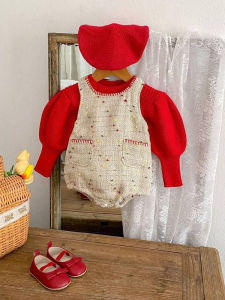 Spring Newborn Baby Girls Woolen Knitted Wrap-On Triangle Sleeveless Polka Dot Romper Baby Clothes Infant Kids Fashion