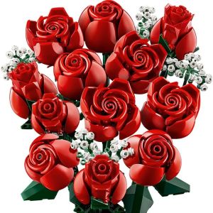 Bouquet of Roses Artificial Flowers Building Blocks Sets 10328 Compatible With Legoed Particles Suitable For Christmas Gifts