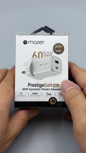 Mazer Charger Fast Charging Charger 60W 165W GAN Prestige Fast Charging Charger USB-C + USB-A with Travel Pin