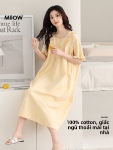 MiiOW | Váy ngủ mùa hè MiiOW Cat Lady Áo ngủ cotton tay ngắn dài vừa phải phong cách công chúa tươi mới cho nữ Quần áo mặc nhà
