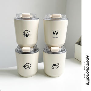 Korean Style Small Dog Coffee Cup Flip Cover Insulated Stainless Steel Office Desk Couple Cute Size Beverage Container
