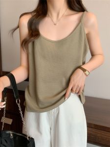 Plus Size Womens Belly-Covering Waffle Camisole Womens Summer Fat Sister Loose Slim Looking Inner Match Sleeveless Tops
