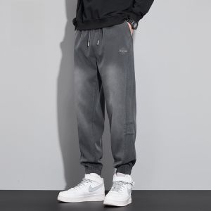 ROMON | Romon Mens Gradient Denim Pants Casual Harlan Loose Fit Autumn New Style Sports Workwear Tencel Long Pants Trendy