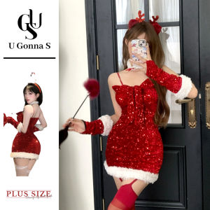 U Gonna S ชุดนอนคริสต์มาสชุดชั้นในดันแขนกุดสีแดงประกายระยิบระยับสำหรับเสื้อผ้ากุลสตรีชุดนอนแฟชั่น2025ดีไซน์ใหม่ยืดหยุ่นปาร์ตี้ของขวัญคริสต์มาส