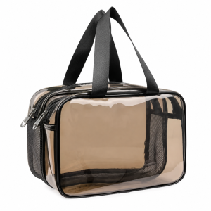 Clear Toiletry Bag Double Layer Travel Makeup Organizer Cosmetic Storage Case with Handles and Zippers for Bathroom Carry On