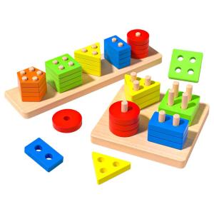 XIAOWANDOU | Montessori Geometric Column Blocks Matching Toy for Infants and Toddlers 1-3 Years