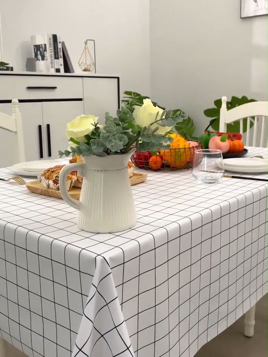 PEVA Checkered Waterproof Tablecloth Anti Scald Oil Proof Dust Proof