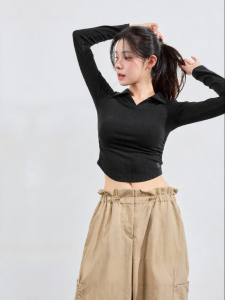 Collar Casual Sporty Stretch Womens T-Shirt