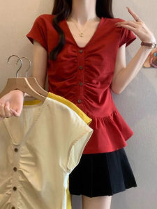 plus Size French Casual Short Sleeve Shirt Womens Summer Slimming Waistcoat Stylish Top for Plump Women Meat Concealing