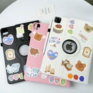 Chanks วาดด้วยมือ หมี สติ๊กเกอร์ เคสไอแพด air7 2025 11 pro 2024 11 air6 11 gen9 10.2 2021 เคส for iPad gen11 10 2022 10.9 case การหมุน 360