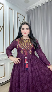 Gamis Wanita Hindi Bordir Nayira Rayon Adem Standart & Jumbo Lengan Panjang Karet Pinggang Potongan Mayung Elegan dan Fleksibel