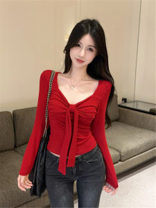 Sweet & Spicy V-Neck Tie Design Slim Fit Short Top