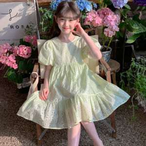 Princess Style Floral Print Girls Dress Korean Version Summer Fashion Childrens Clothing Breathable Lightweight Polyester Cotton Blend