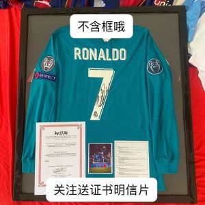 Signature Jersey 1718 Real Madrid 2nd Away Christiano Ronaldo signed Jersey Blue Champions League armbands Fan Collection Gift