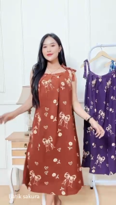 Daster Yukensi Panjang Kezia Motif Printing Batik Sakura Pekalongan Baju Dress Piyama Wanita Tidur Bali Bumil Busui