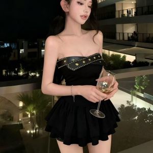 YANMANFENGQING | Trendy Personality Leather Stitched Crop Top
