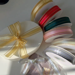 45 yards丨Gold Edge Gift Ribbon Diy Bouquet Ribbon Gift Packaging High-End Decor Satin Ribbon
