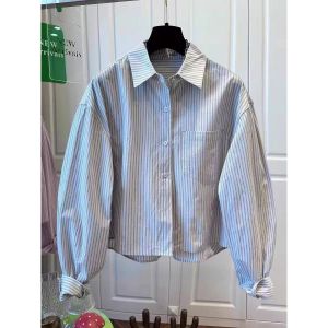 Elegant Striped Long Sleeve Womens Shirt Spring Autumn New Style plus Size Loose Commute Cotton Fashionable Business Shirt