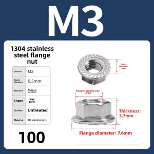 BAIRUITE | 304 Stainless Steel Flange Nut 316 Hex Anti-Slip Locking Screw Cap M3-M20