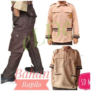 Setelan pramuka siaga tangan panjang laki laki dan celana PDL bahan RAPILO