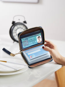 Womens Miniature High-Capacity Card Holder Zipper Wallet Credit Card Case Document Card Bag Thin Korean Style PU Leather