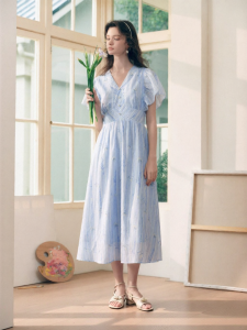 LIANGSANSHI | Đầm Tay Voan Ruffle Mới Mẻ và Hoa Văn