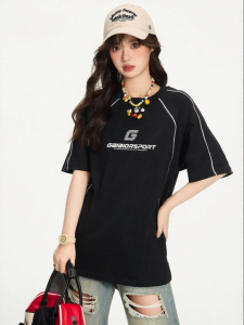 Gbiaior | Vintage Chinese Chic Letter Print Loose Short Sleeve Tshirt
