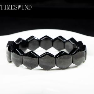 TIMESWIND Authentic Natural A-Type Black Jade Rhombic Flat Bead Row Bracelet for Fashion Women Men Jewelry Gift with Certificate