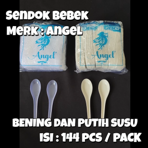 Sendok Bebek Plastik ANGEL Bening  Putih Susu Isi 144 Pcs / Sendok Sup / Bubur