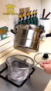 Panci Multifungsi 3in1 Stainless Panci Deep Fryer Set Kukus Rebus & Goreng Aneka Masakan Crispy