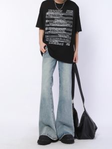 MGJM American Style Cleanfit Slim Fit Bell Bottom Jeans Mens Womens Loose Casual Pants Spring Season Fashionable Jeans