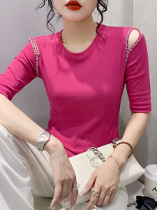 Áo Thun Nữ Tay Lửng Hở Vai Gợi Cảm Mùa Hè 2024 Dáng Ôm Vừa Vặn Thời Trang Thường Ngày Chất Liệu Cotton Pha Trộn