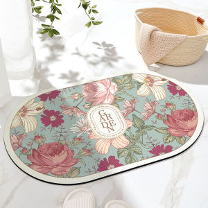 💥Dream Best🔥 Rose Printing Non-slip Bathroom Absorbent Floor Mat Household Quick-drying Foot Mat Bathroom Bedroom Carpet Ins Door Mat