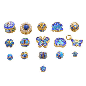 1Pc Copper 18K Gold Blue Butterfly Flower Loose Spacer Beads for DIY Necklace Bracelets Earring Handmade Jewelry Findings