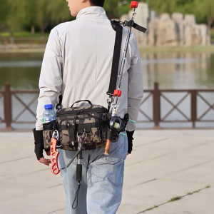 กระเป๋าผู้ชาย กระเป๋าผ้ากันน้ำ Oxford หนาเบ็ดตกปลากลางแจ้งความจุขนาดใหญ่กระเป๋าเอวมัลติฟังก์ชั่