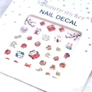 CNY Nail Stickers Chinese New year Lucky Cat Nail Art Stickers Waterproof Stickers Fake Nails