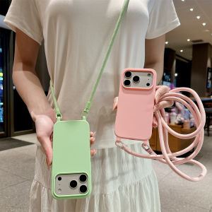 szhaiyu | Crossbody Lanyard Silicone Phone Case for IPhone 17 Air 16 16E 15 14 Plus 11 Pro Max 13 12 Mini Candy Color Soft TPU Back Cover