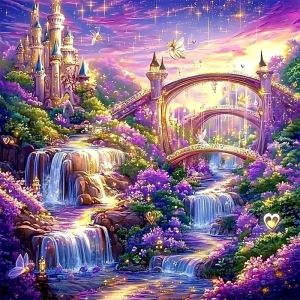Bộ Tranh Kim Cương HUACAN Castle Tranh Ghép Hình Vuông/tròn Đầy Đủ Phong Cảnh Với Cầu Thác Nước Trang Trí Nhà Hiện Đại Tranh Thêu Chữ Thập