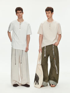 Henry Neck Check Placket Short Sleeve T-Shirt