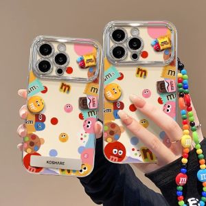 MrHaHa เคสสำหรับ Realme C53 C20 C11 C15 C25 C25Y C35 C17 C21 C33 3D C31 C55การ์ตูน DIY ถั่วช็อคโกแลตน่ารักกับห่วงโซ่ไฟฟ้าชุบโลหะหน้าต่างขนาดใหญ่เลนส์โทรศัพท์เคสป้องกันเลนส์ซิลิโคนกันกระแทกฝาหลังนิ่ม