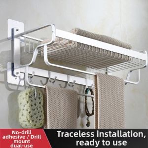 Foldable No-Drill Space Aluminum Thick Towel Rack