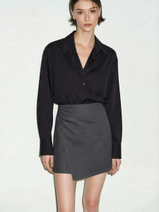 AMII | Elegant Workwear Asymmetric Hem Pleated Short Skirt