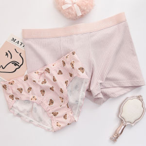 Cute Couple Cotton Underwear Set Low Waist Flat Angle Pants for Men And Women Cartoon Bear Design Youth Cotton Fabric Butt Lifting