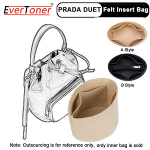 EverToner Felt Insert Bag Organizer for Prada Duet Re-Nylon Bucket Bag Makeup Handbag Organizer Inner Purse Portable Cosmetic Inside Bags Mini Small Bags